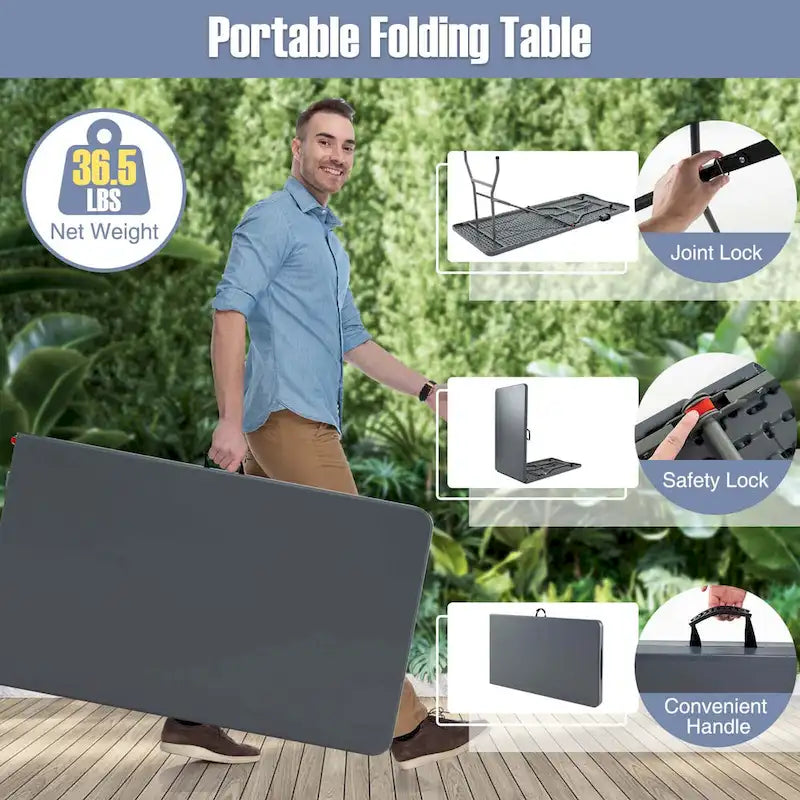 Costway 8 ft Portable Folding Table with HDPE Tabletop Safe Lock - See Details