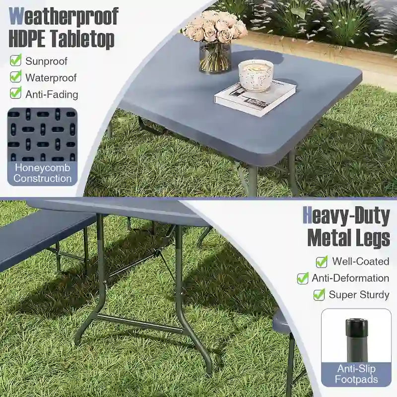 Costway 8 ft Portable Folding Table with HDPE Tabletop Safe Lock - See Details