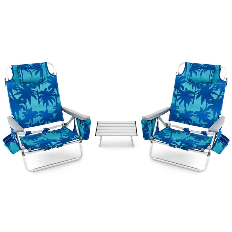 Costway 2-Pack Folding Backpack Beach Chair Table Set 5-Position