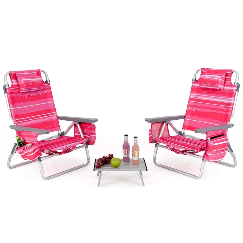 Costway 2-Pack Folding Backpack Beach Chair Table Set 5-Position