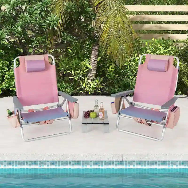 Costway 2-Pack Folding Backpack Beach Chair Table Set 5-Position