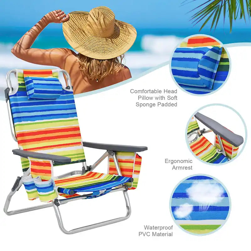 Costway 2-Pack Folding Backpack Beach Chair Table Set 5-Position