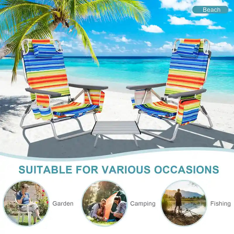 Costway 2-Pack Folding Backpack Beach Chair Table Set 5-Position