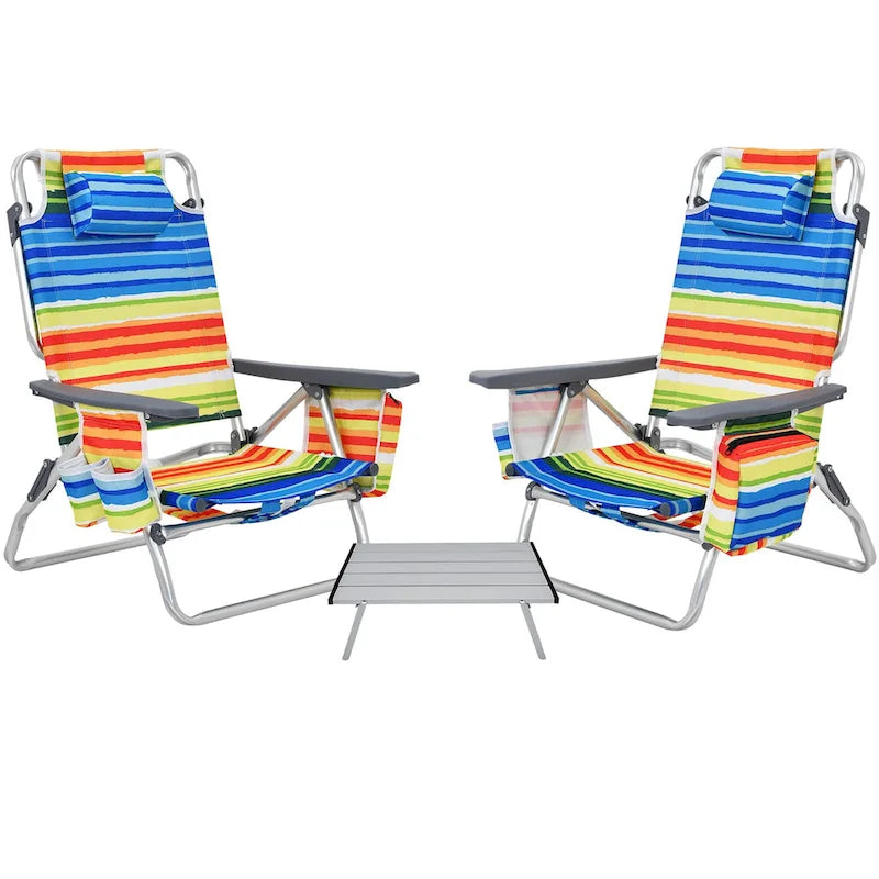 Costway 2-Pack Folding Backpack Beach Chair Table Set 5-Position
