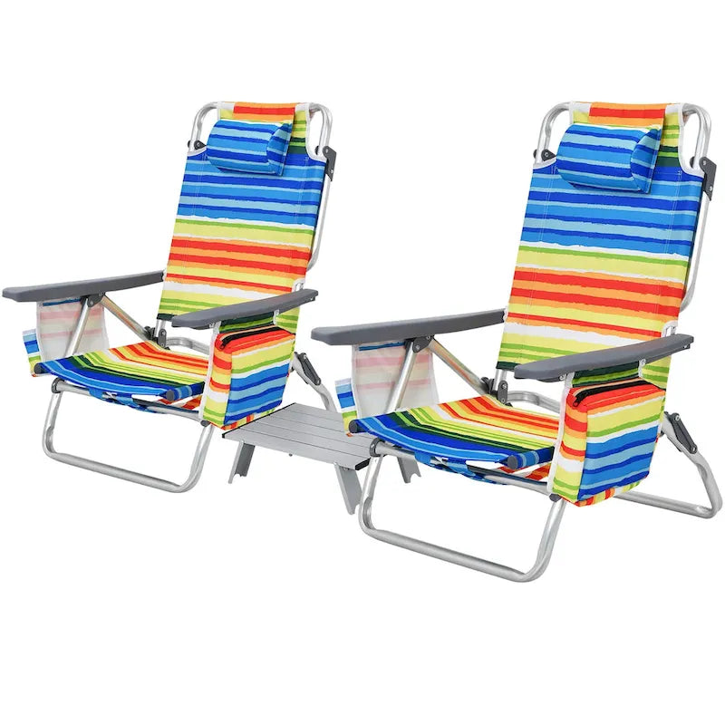 Costway 2-Pack Folding Backpack Beach Chair Table Set 5-Position