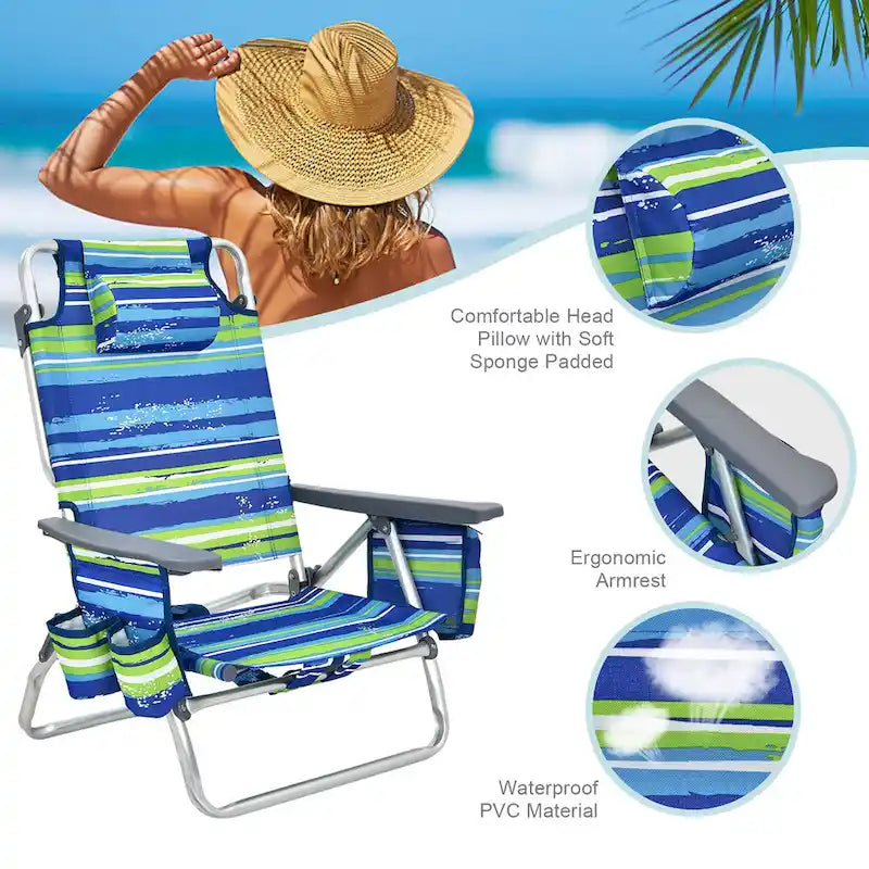 Costway 2-Pack Folding Backpack Beach Chair Table Set 5-Position