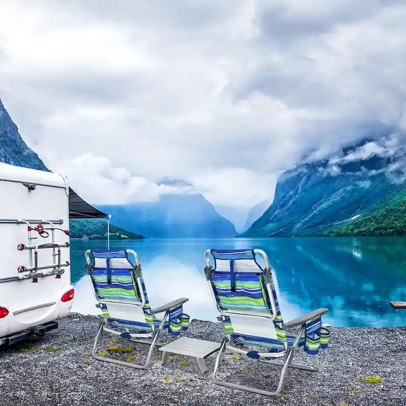 Costway 2-Pack Folding Backpack Beach Chair Table Set 5-Position