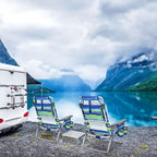 Costway 2-Pack Folding Backpack Beach Chair Table Set 5-Position