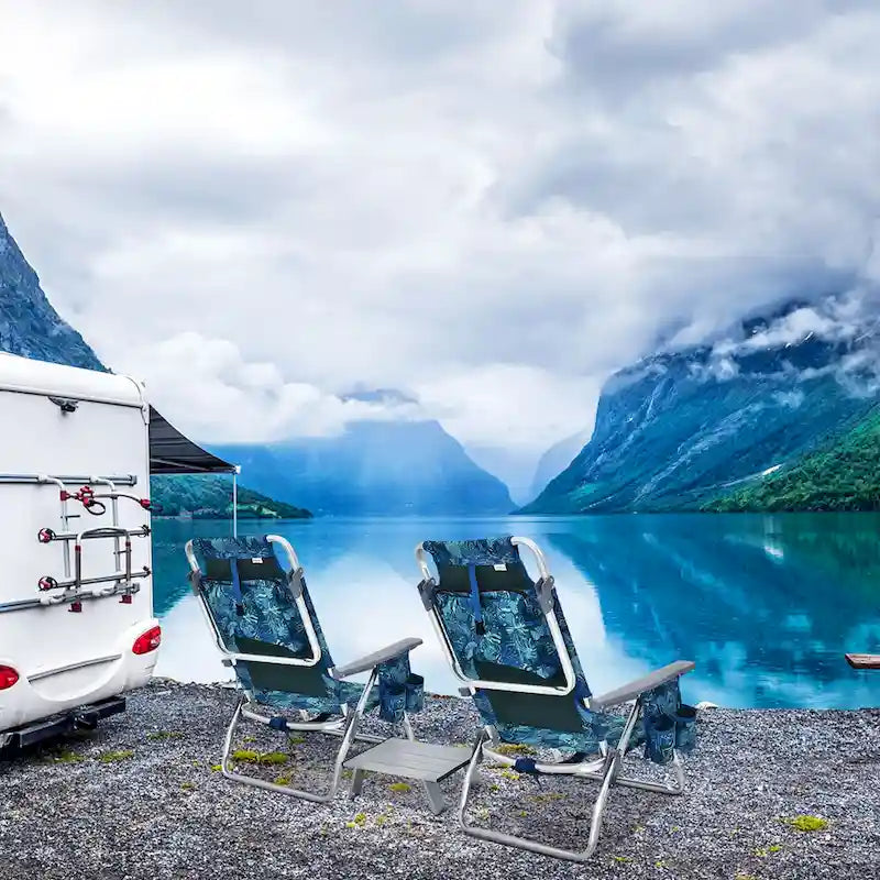 Costway 2-Pack Folding Backpack Beach Chair Table Set 5-Position