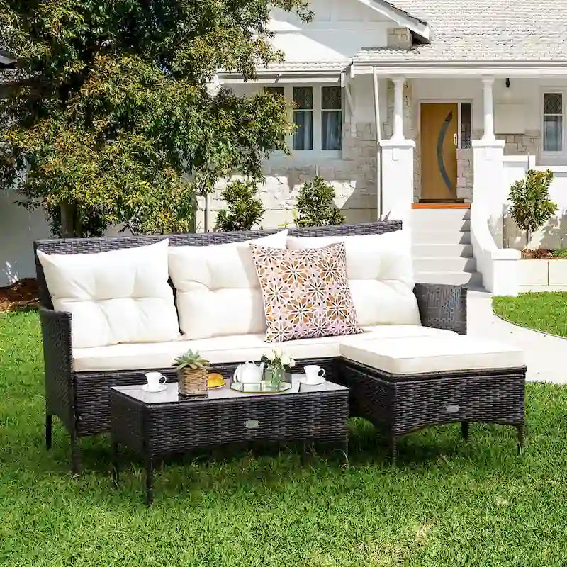 Costway 3PCS Patio Rattan Furniture Set 3-Seat Sofa Cushioned Table - See details