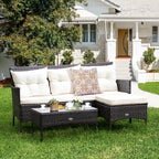 Costway 3PCS Patio Rattan Furniture Set 3-Seat Sofa Cushioned Table - See details