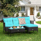 Costway 3PCS Patio Rattan Furniture Set 3-Seat Sofa Cushioned Table - See details