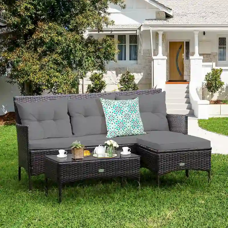 Costway 3PCS Patio Rattan Furniture Set 3-Seat Sofa Cushioned Table - See details