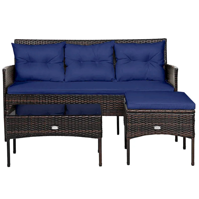 Costway 3PCS Patio Rattan Furniture Set 3-Seat Sofa Cushioned Table - See details