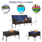 Costway 3PCS Patio Rattan Furniture Set 3-Seat Sofa Cushioned Table - See details