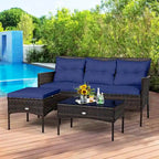 Costway 3PCS Patio Rattan Furniture Set 3-Seat Sofa Cushioned Table - See details