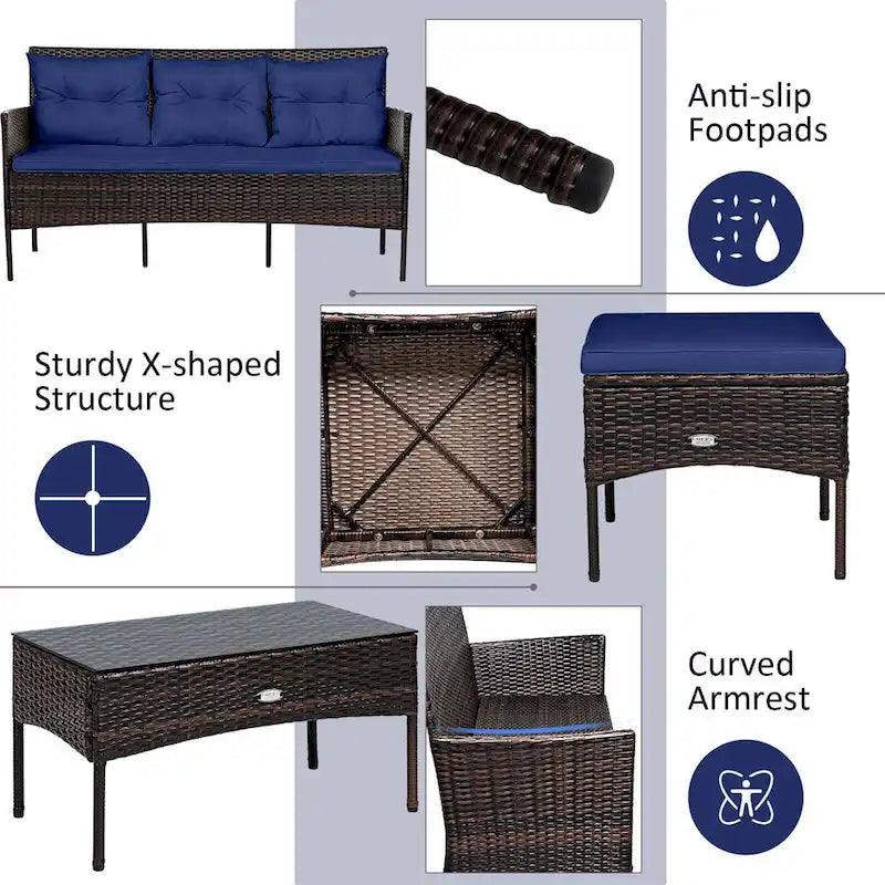 Costway 3PCS Patio Rattan Furniture Set 3-Seat Sofa Cushioned Table - See details