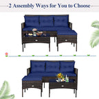 Costway 3PCS Patio Rattan Furniture Set 3-Seat Sofa Cushioned Table - See details
