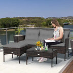 Costway 3PCS Patio Rattan Furniture Set 3-Seat Sofa Cushioned Table - See details