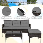 Costway 3PCS Patio Rattan Furniture Set 3-Seat Sofa Cushioned Table - See details