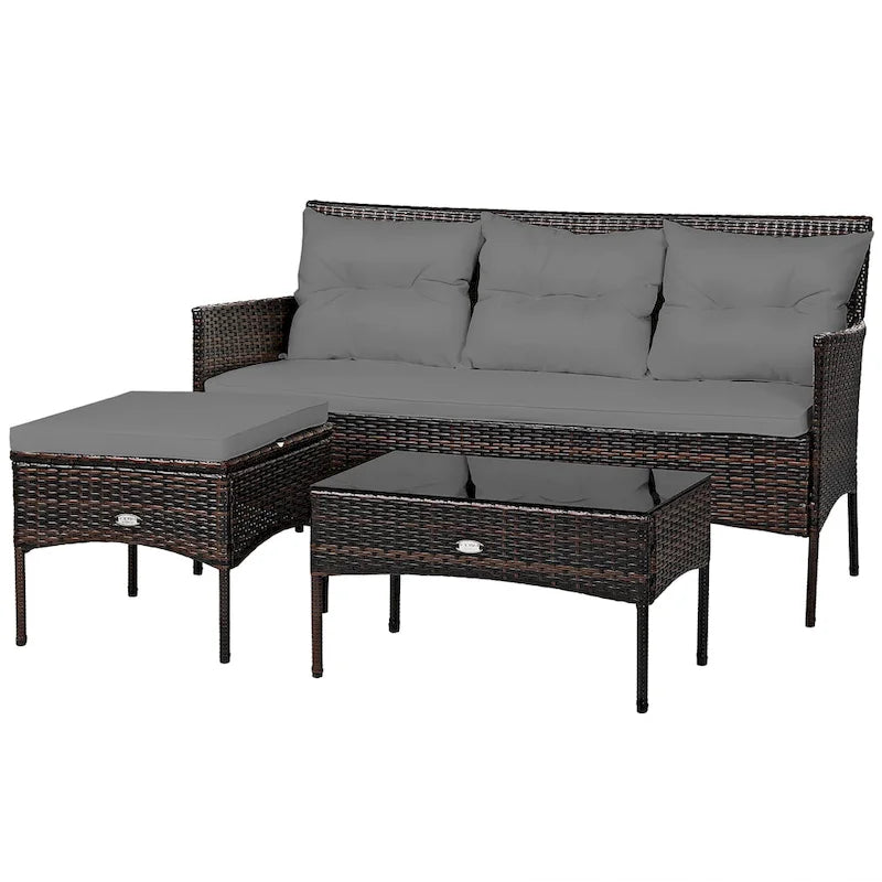 Costway 3PCS Patio Rattan Furniture Set 3-Seat Sofa Cushioned Table - See details