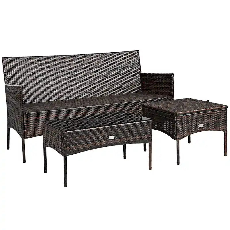 Costway 3PCS Patio Rattan Furniture Set 3-Seat Sofa Cushioned Table - See details