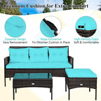 Costway 3PCS Patio Rattan Furniture Set 3-Seat Sofa Cushioned Table - See details
