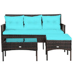 Costway 3PCS Patio Rattan Furniture Set 3-Seat Sofa Cushioned Table - See details