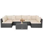 Rattan Furniture Sectional Sofa Cushioned Patio Mix