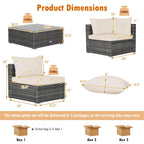 Rattan Furniture Sectional Sofa Cushioned Patio Mix
