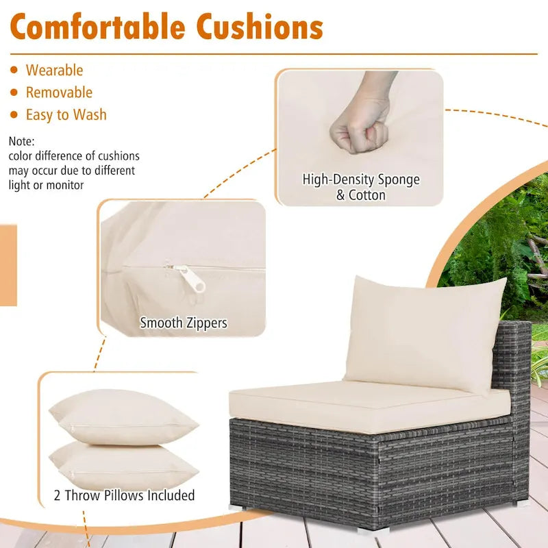 Rattan Furniture Sectional Sofa Cushioned Patio Mix