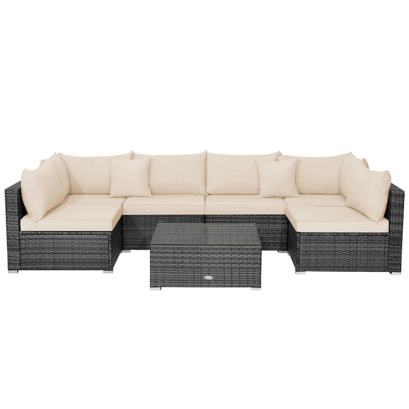 Gymax Set of 7 Rattan Furniture Set Sectional Sofa Cushioned Patio Mix