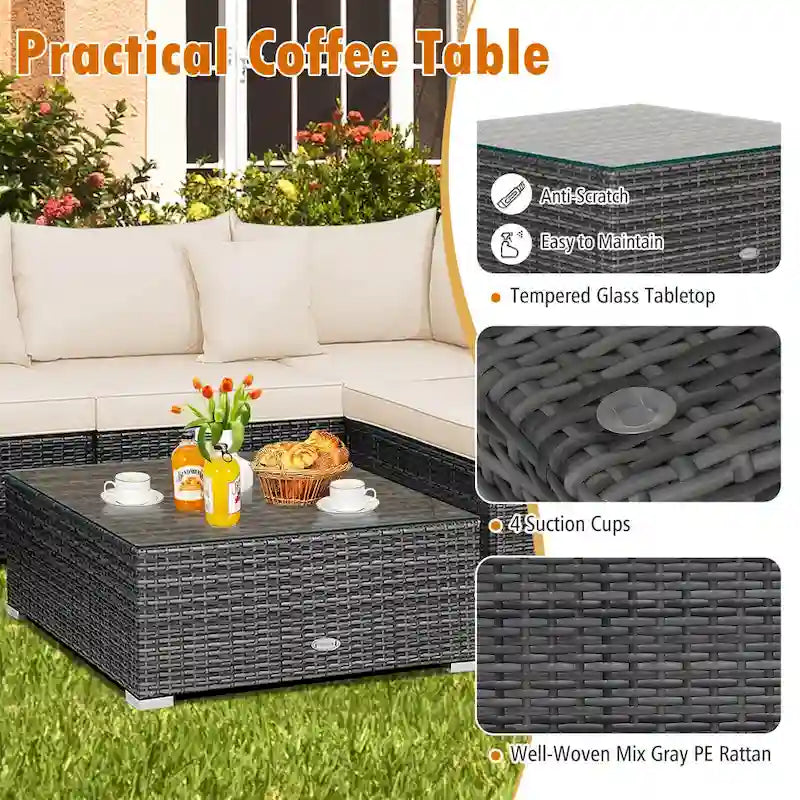 Rattan Furniture Sectional Sofa Cushioned Patio Mix