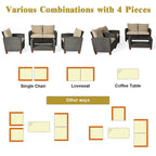 Costway 4PCS Patio Rattan Furniture Set Solid Wood Leg Cushioned Sofa - See Details
