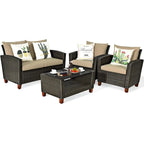 Costway 4PCS Patio Rattan Furniture Set Solid Wood Leg Cushioned Sofa - See Details