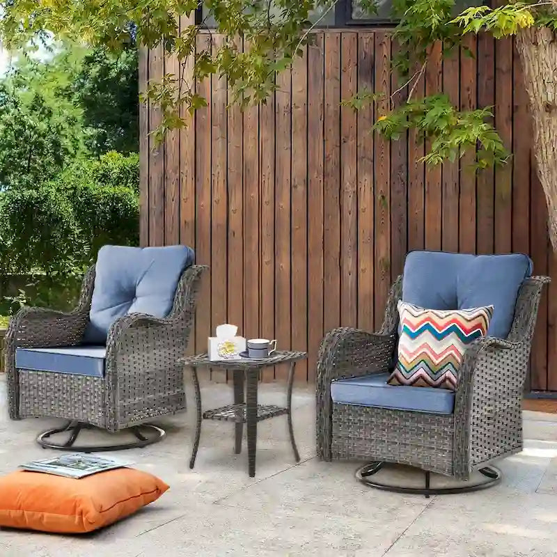 3 Piece Outdoor Swivel Rocker Chairs Set with Cushions and Patio Table