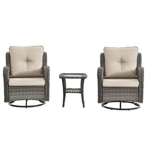 3 Piece Outdoor Swivel Rocker Chairs Set with Cushions and Patio Table