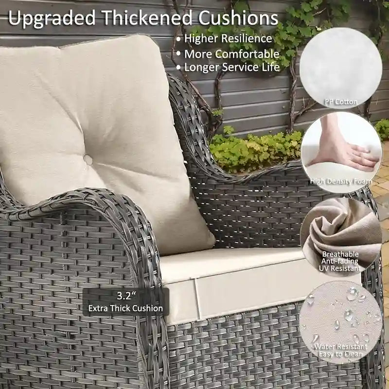 Outdoor Swivel Rocker Chairs with Cushions and Patio Table
