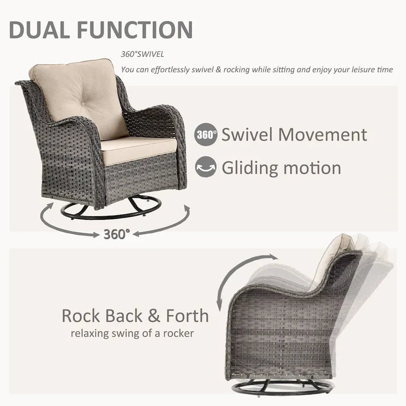 Outdoor Swivel Rocker Chairs with Cushions and Patio Table