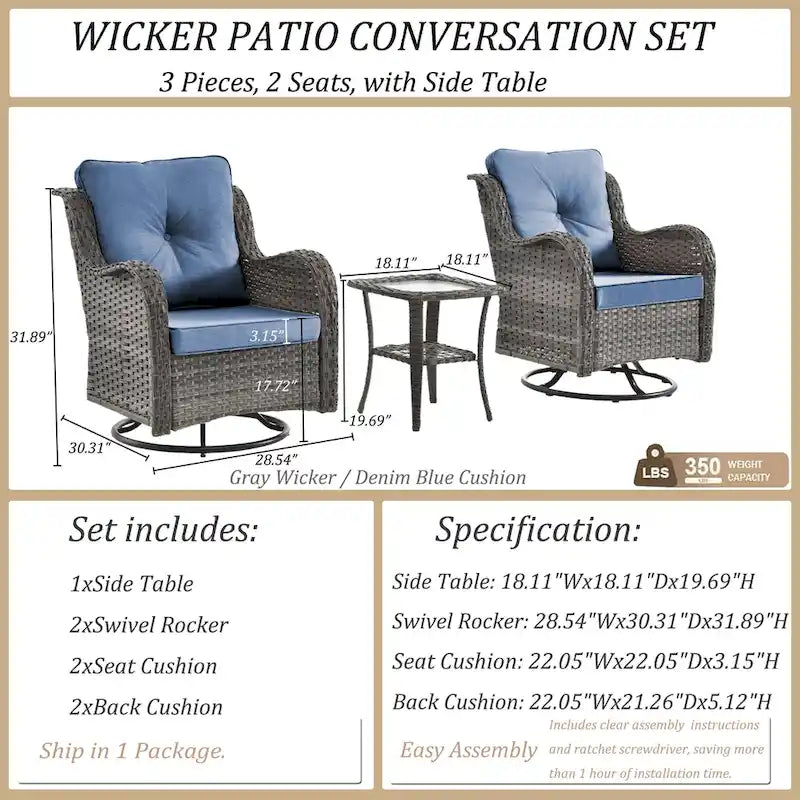Outdoor Swivel Rocker Chairs with Cushions and Patio Table