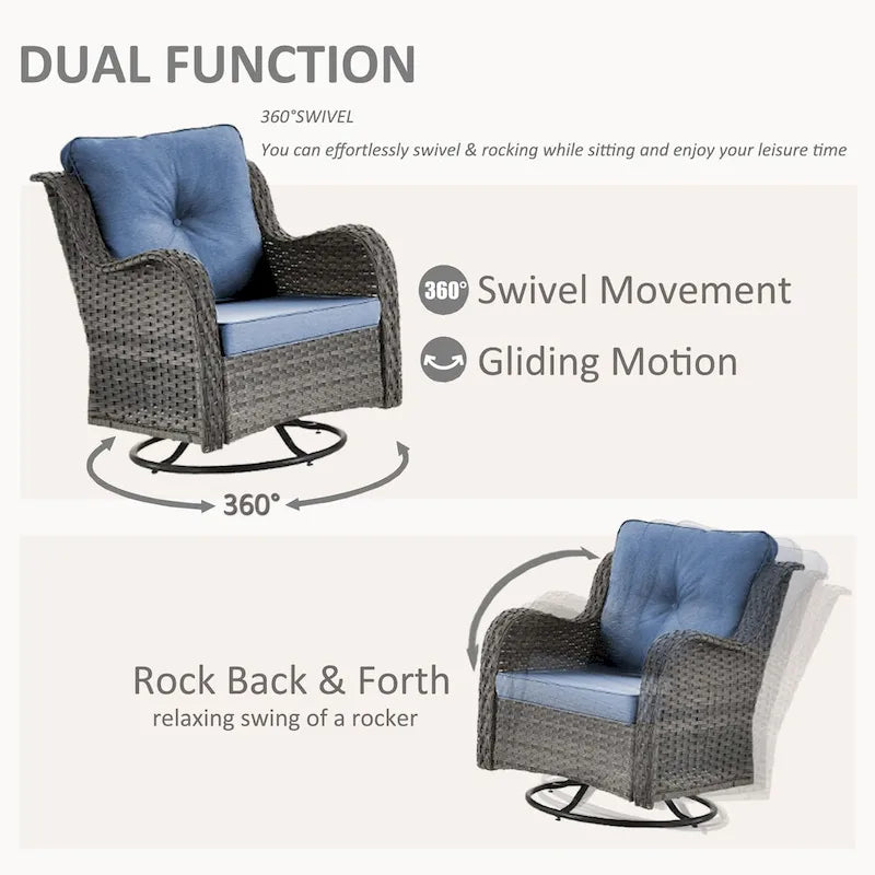 Outdoor Swivel Rocker Chairs with Cushions and Patio Table