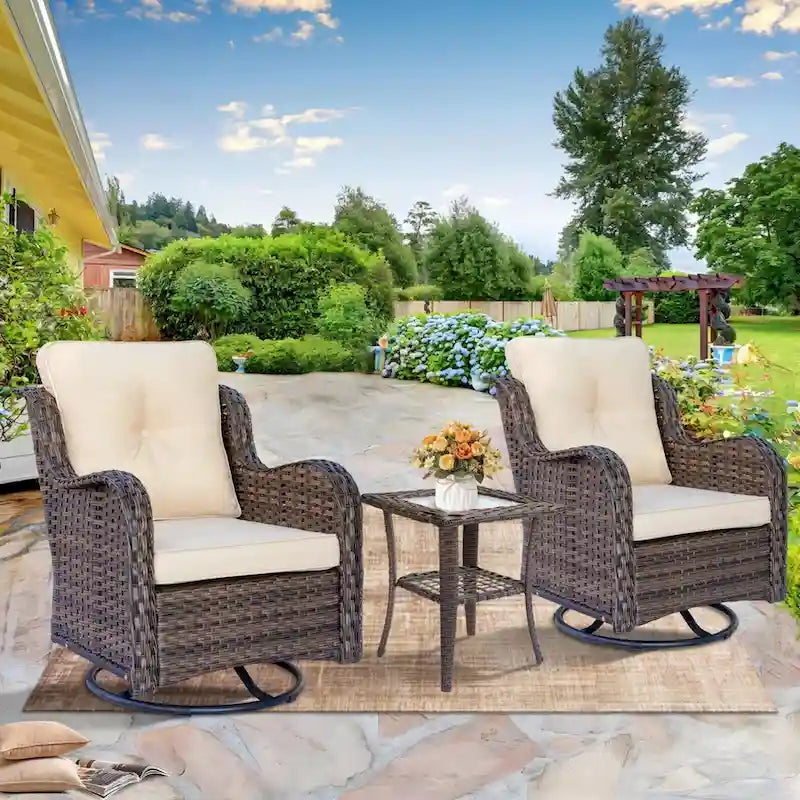 Outdoor Swivel Rocker Chairs with Cushions and Patio Table