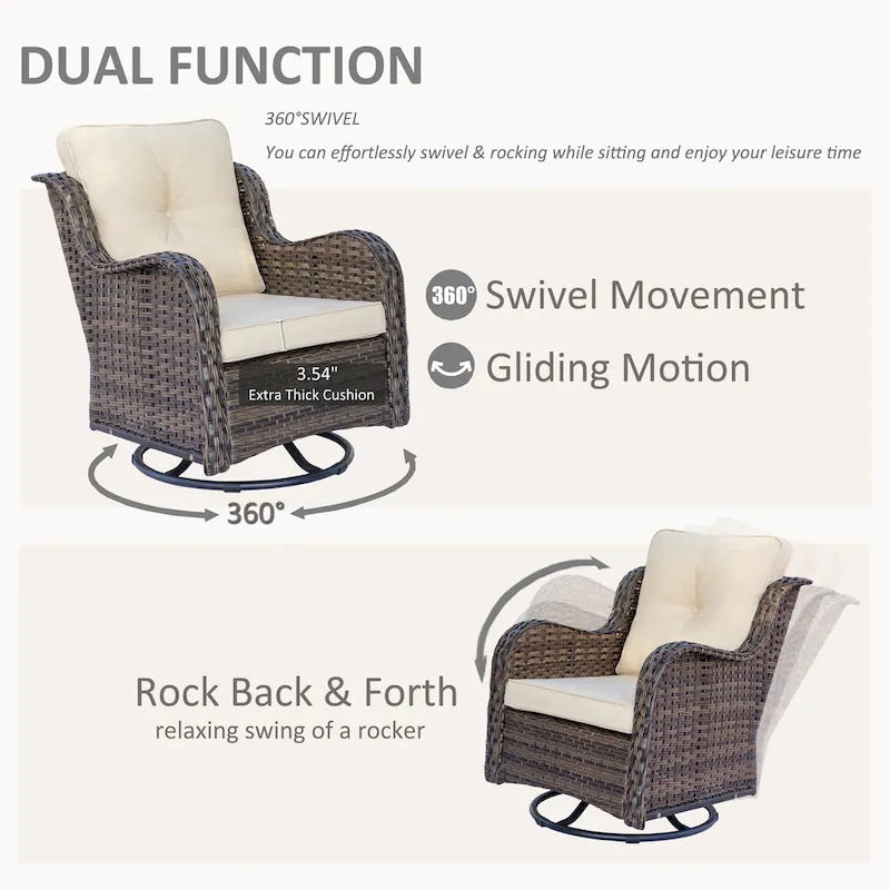 Outdoor Swivel Rocker Chairs with Cushions and Patio Table