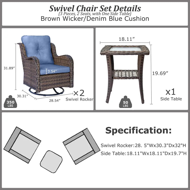 Outdoor Swivel Rocker Chairs with Cushions and Patio Table