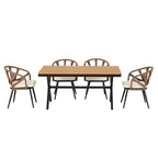 Outdoor Patio Iron Dining with Acacia Wood Armrest