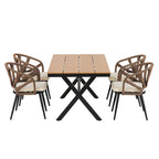 Outdoor Patio Iron Dining with Acacia Wood Armrest