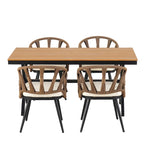 Outdoor Patio Iron Dining with Acacia Wood Armrest