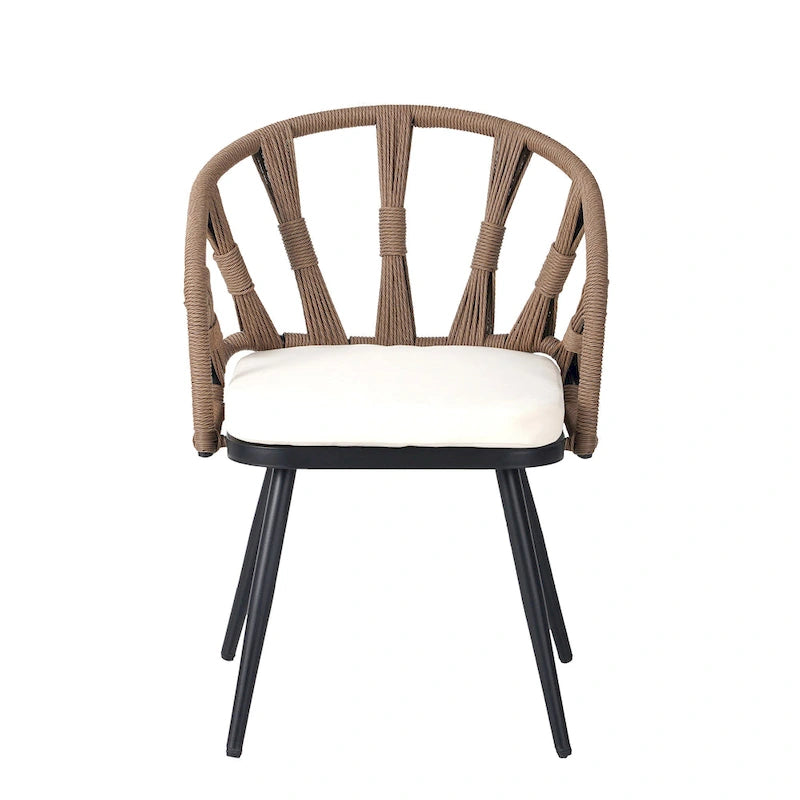 Outdoor Patio Iron Dining with Acacia Wood Armrest
