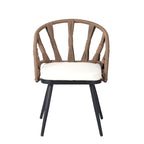Outdoor Patio Iron Dining with Acacia Wood Armrest