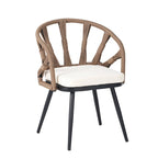 Outdoor Patio Iron Dining with Acacia Wood Armrest